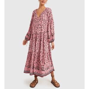 Natalie Martin Briana Maxi Dress Silk Lotus Champagne Pink XS Oversized
